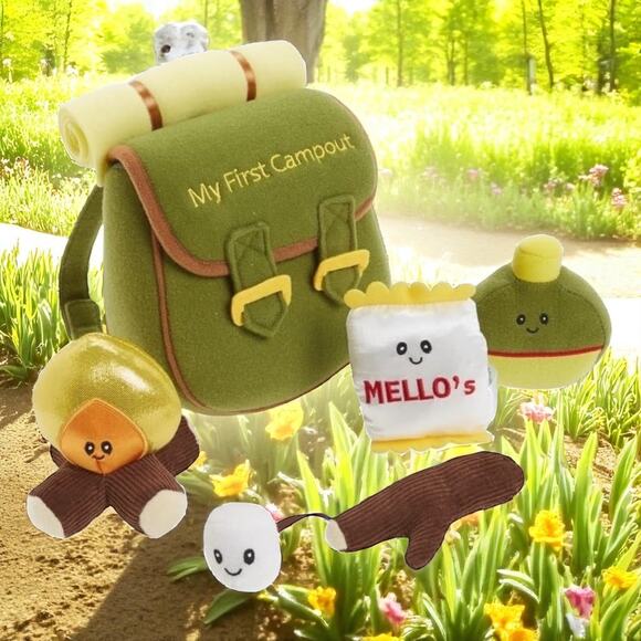Baby Gund My First Campout Plush Embroidered Backpack Campfire Mello Stick - Picture 1 of 12